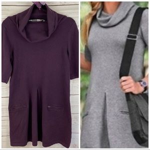 ATHLETA Kick Pleat Front Eggplant Sweater Dress